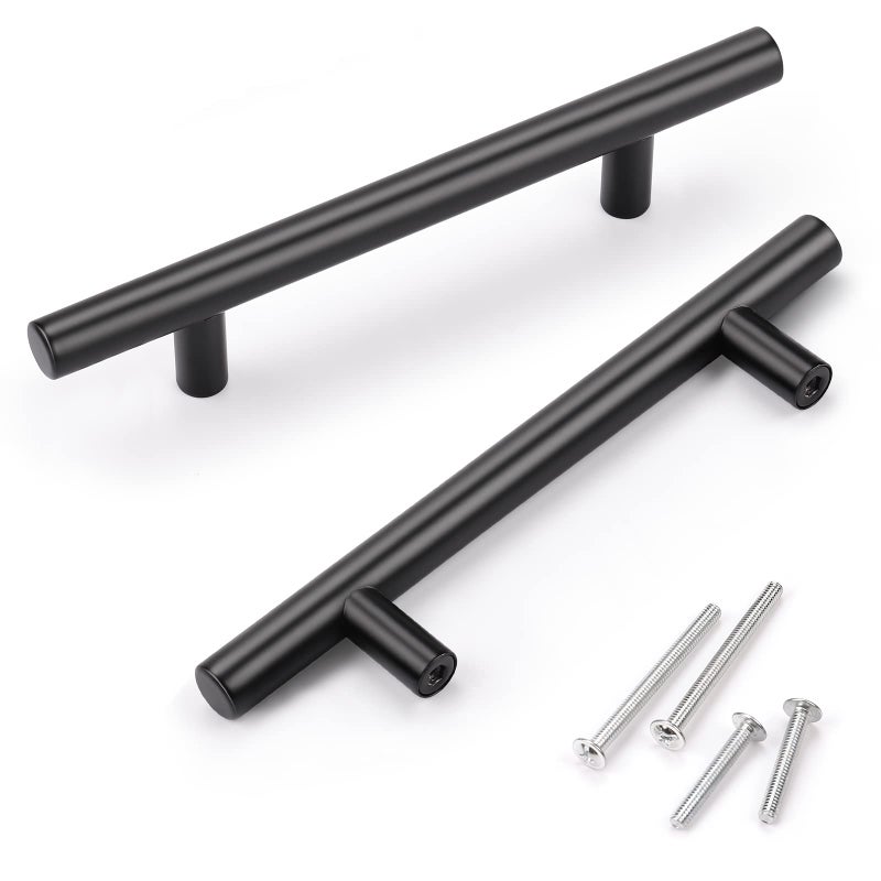 KNOBWELL 20 Pack 4 Inch Black Cabinet Handles Kitchen Cabinet Pulls, Dresser Pulls Drawer Handles Stainless Steel, 6-2/5" Overall Length